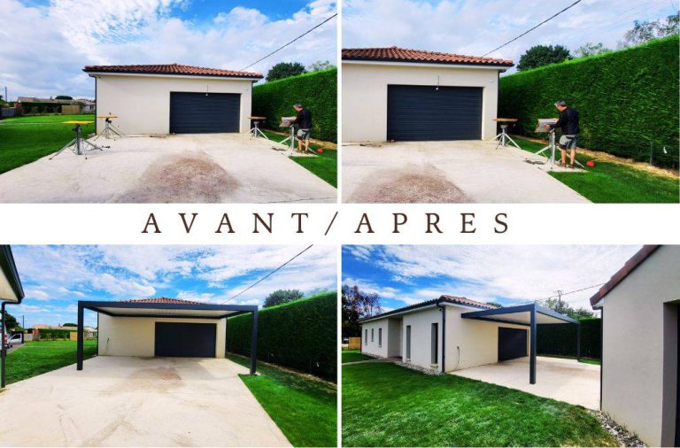 Pose d&rsquo;une pergola bioclimatique Orialys en aluminium à lames orientables à Bretx : confort et lumière pour votre extérieur