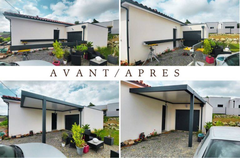 Installation d&rsquo;un carport adossé avec poteau déporté devant garage à L&rsquo;Isle-Jourdain : protection élégante et durable