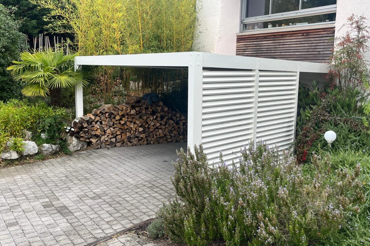 carport abri de voiture couleur blanc en alu sur mesure