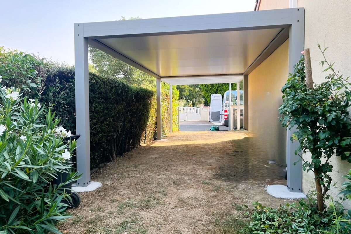 carport gris clair abri voiture RAL7030 gers toulouse colomiers